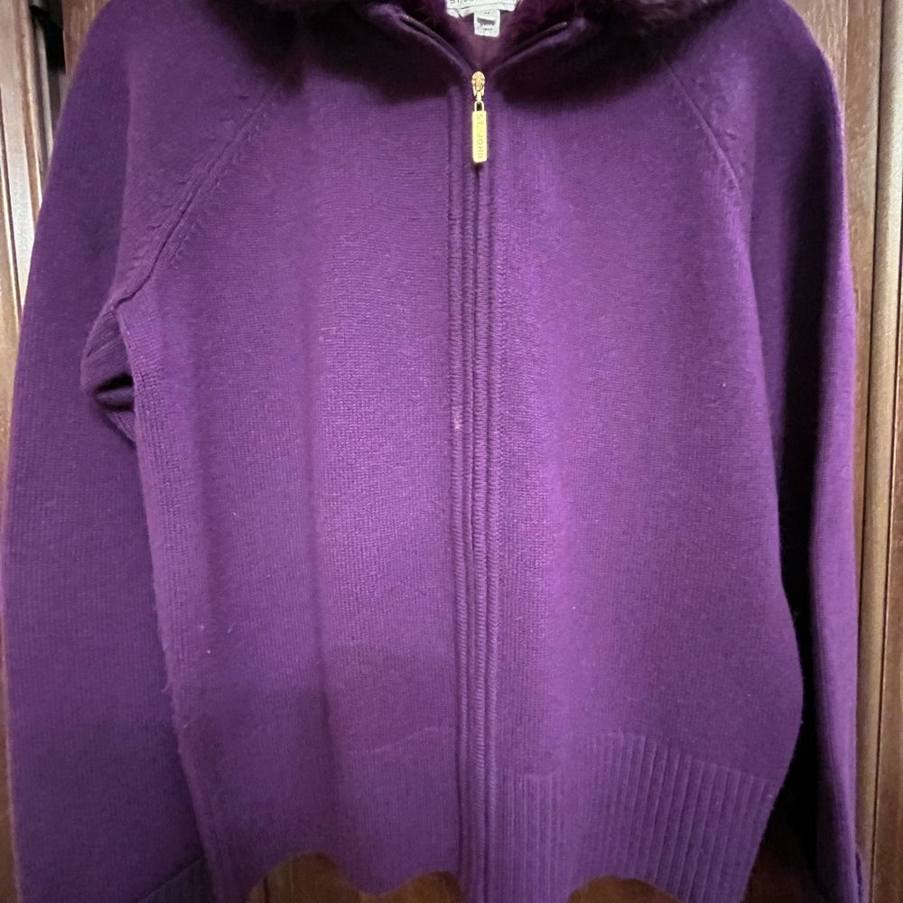 Purple Ribbed Knit Cardigan with Zipper